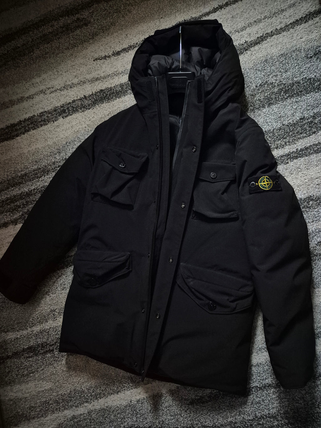 Stone Island Down Parka Jacket Black Junior 156 Fit S