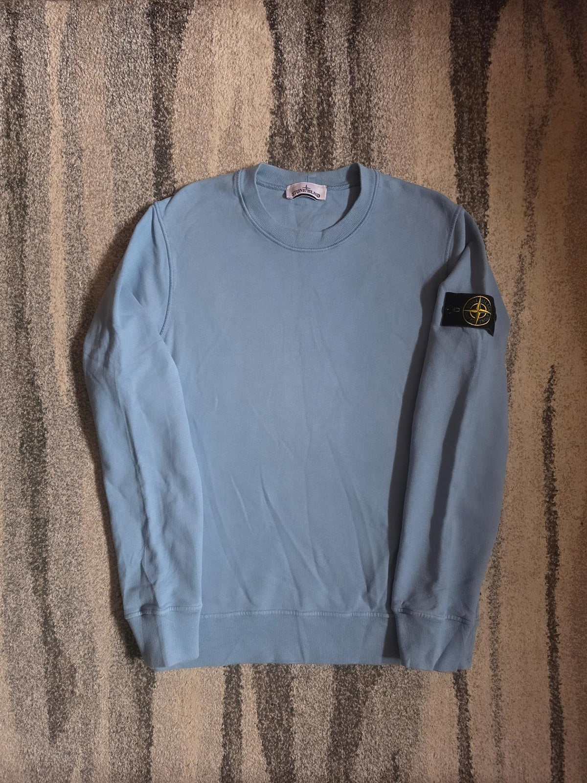 Stone Island Garment Dyed Cotton Crewneck Sweatshirt – 771563020 – Mid Blue – M