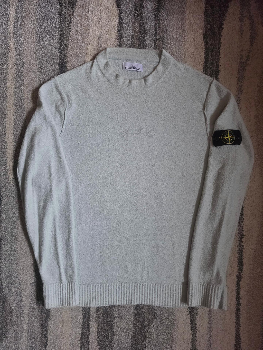Stone Island 40th Anniversary Bouclé Mock Neck Knit Sweater – 7715570QA V0061 – Light Grey – XL