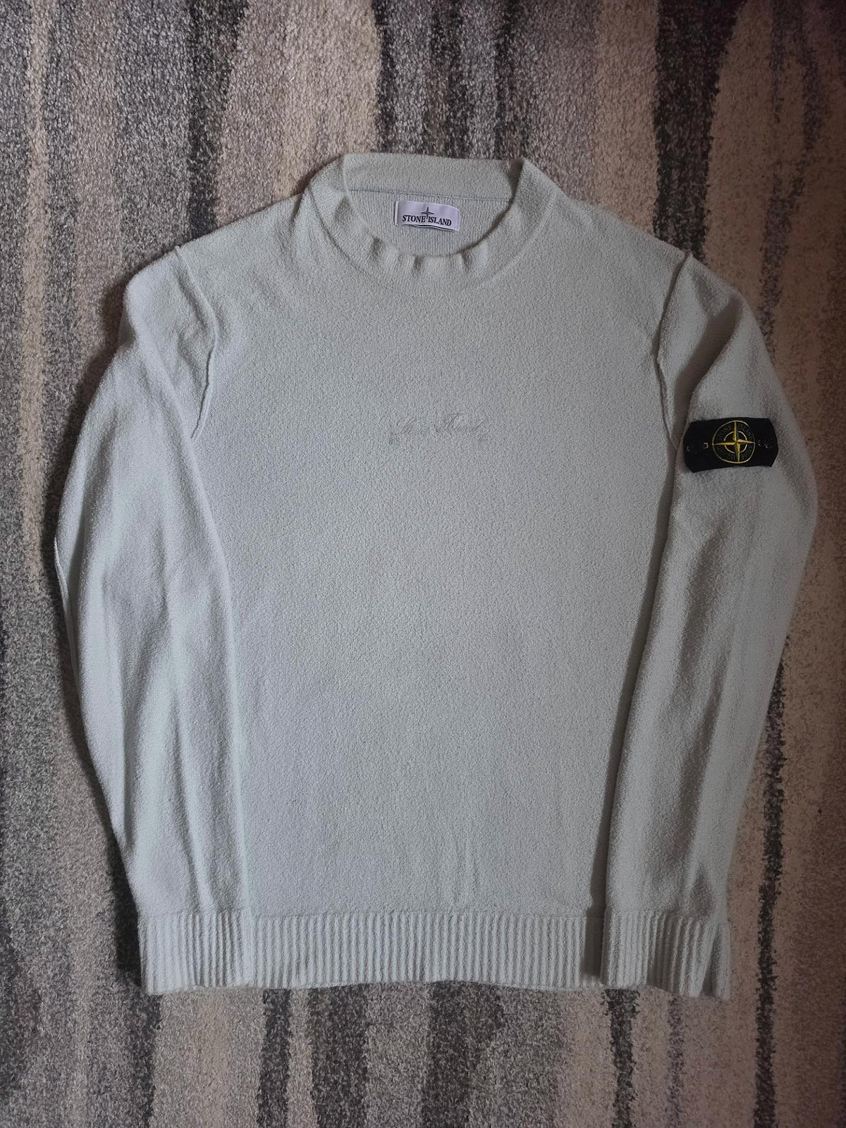 Stone Island 40th Anniversary Bouclé Mock Neck Knit Sweater – 7715570QA V0061 – Light Grey – XL