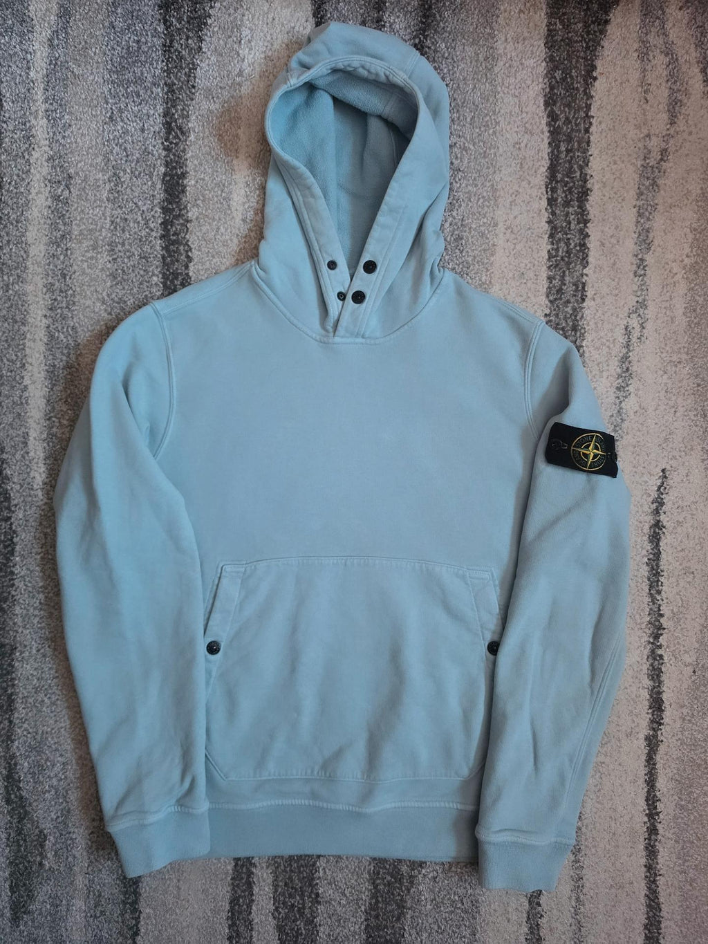 Stone Island Garment Dyed Brushed Cotton Fleece Button Hooded Sweatshirt – 791561720 V0041 – Sky Blue – M