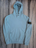 Stone Island Garment Dyed Brushed Cotton Fleece Button Hooded Sweatshirt – 791561720 V0041 – Sky Blue – M