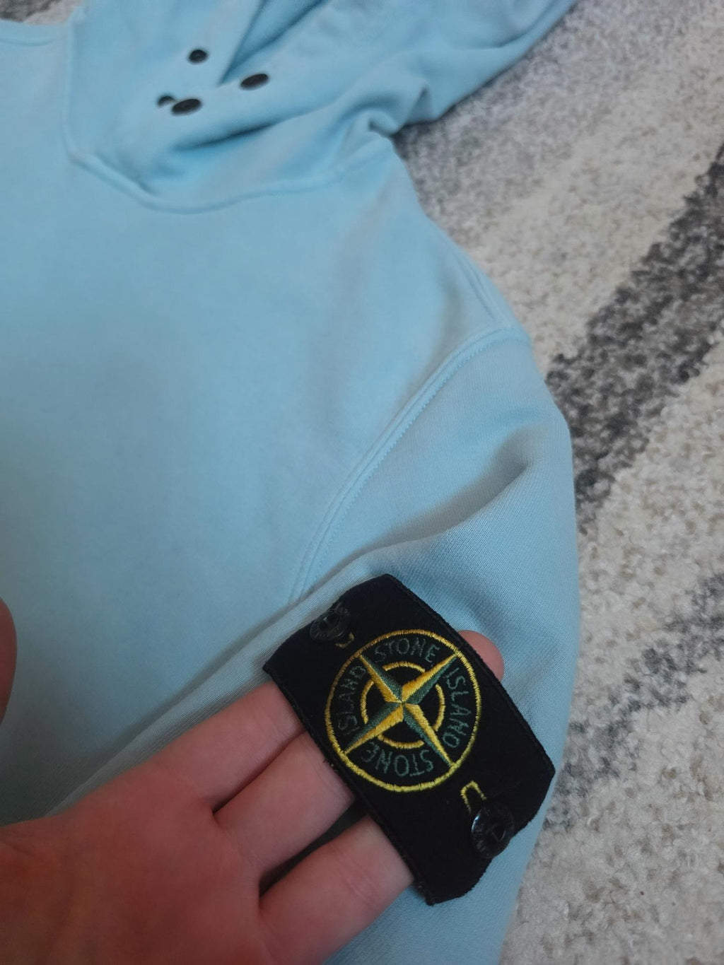 Stone Island Garment Dyed Brushed Cotton Fleece Button Hooded Sweatshirt – 791561720 V0041 – Sky Blue – M