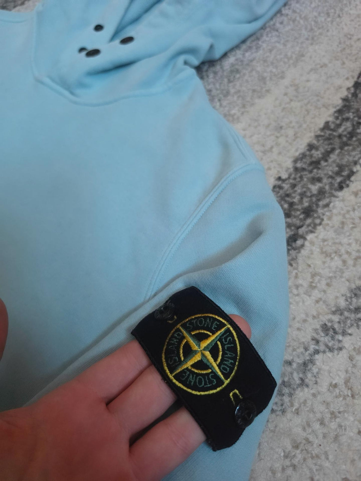 Stone Island Garment Dyed Brushed Cotton Fleece Button Hooded Sweatshirt – 791561720 V0041 – Sky Blue – M