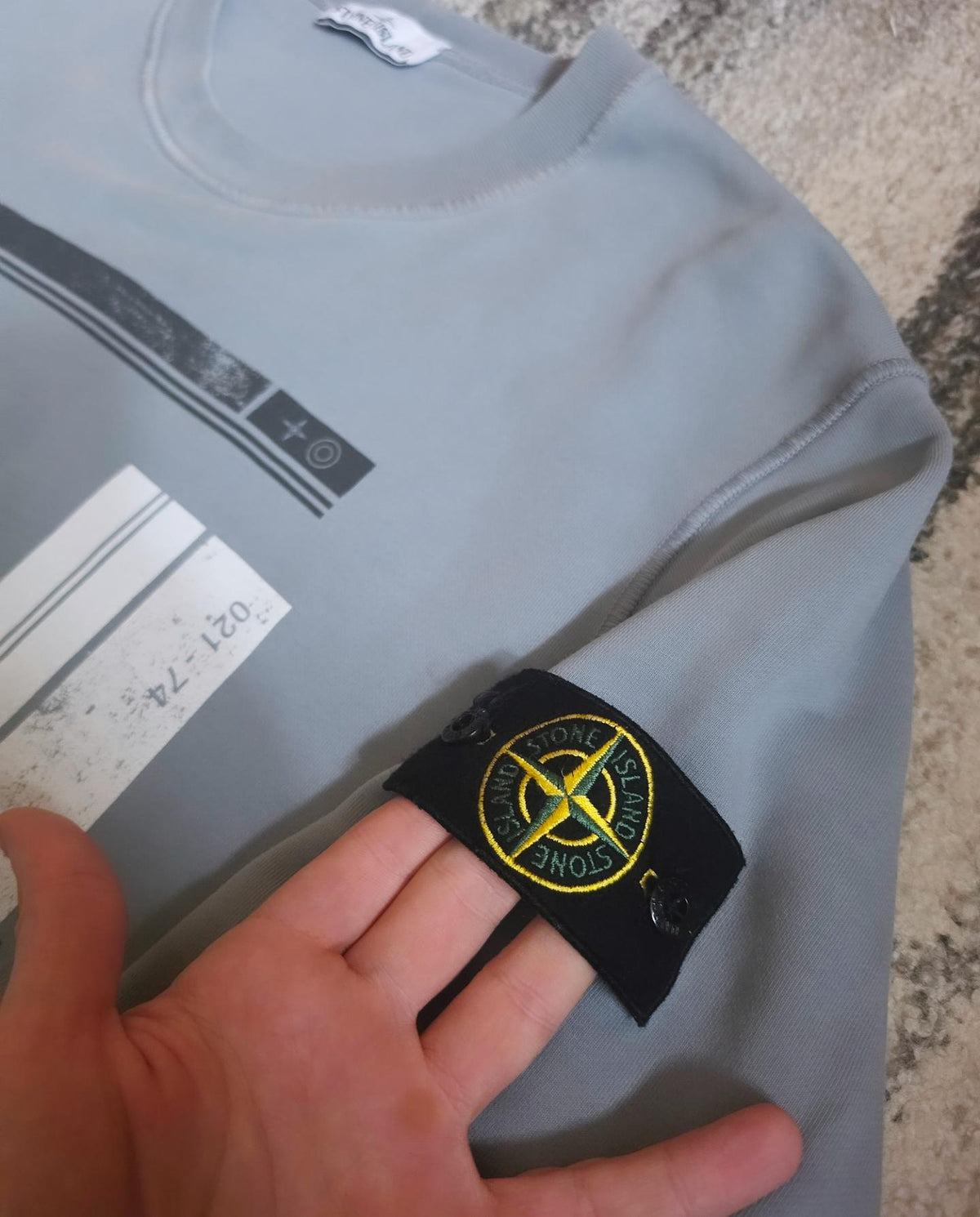 Stone Island Block Print Garment Dyed Crewneck Sweatshirt – 741563095 V0046 – Blue Grey – XXL