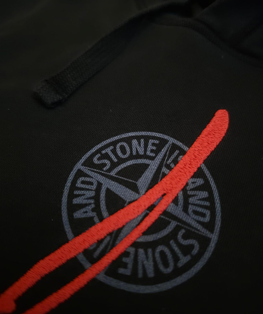 Stone Island "Ink Three" Embroidered Hoodie Black L