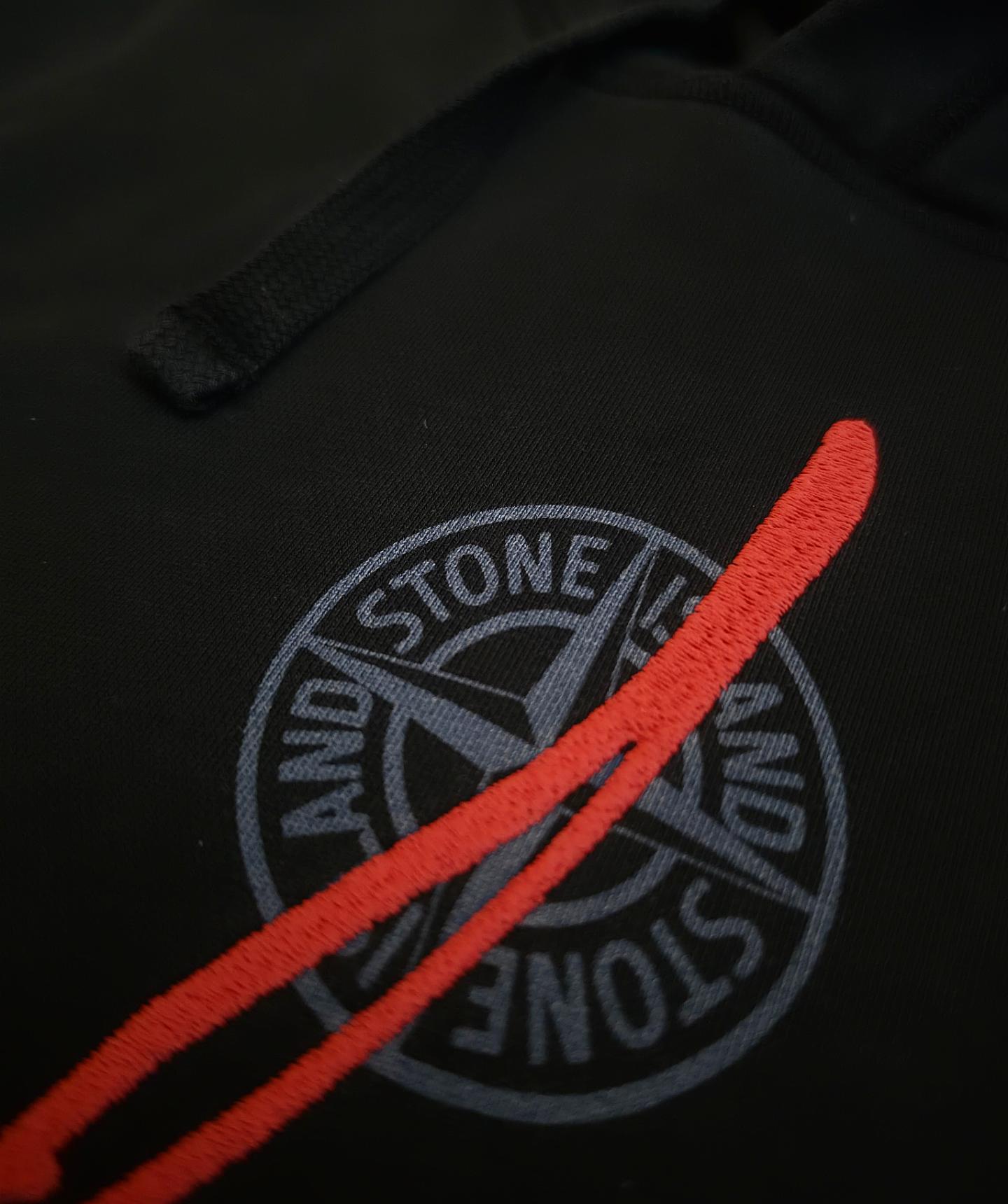 Stone Island "Ink Three" Embroidered Hoodie Black L