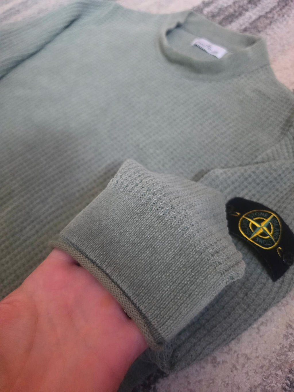 Stone Island Cotton Chenille Mock Neck Jumper – K1S155100007S00A5 V0055 – Sage Green – M/L