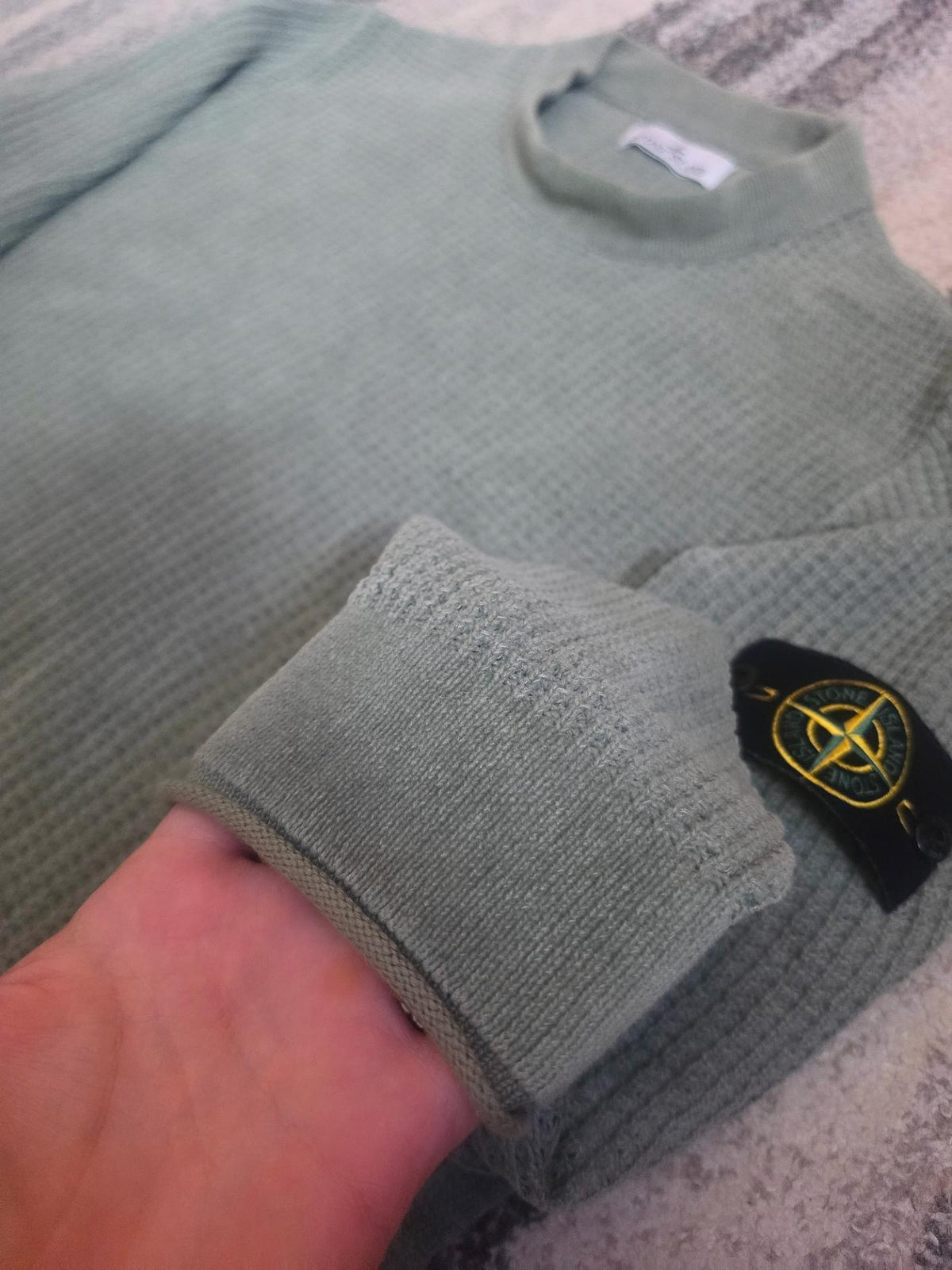 Stone Island Cotton Chenille Mock Neck Jumper – K1S155100007S00A5 V0055 – Sage Green – M/L