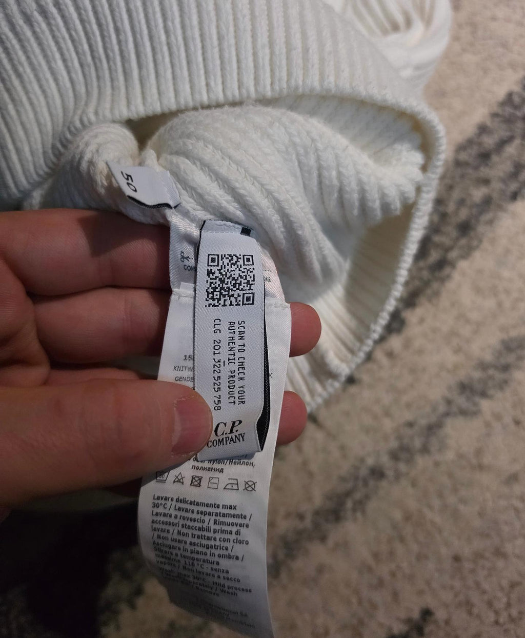 C.P. Company Full Rib Roll Neck Jumper – 15CMKN079A 006608A 103 – Gauze White – 50