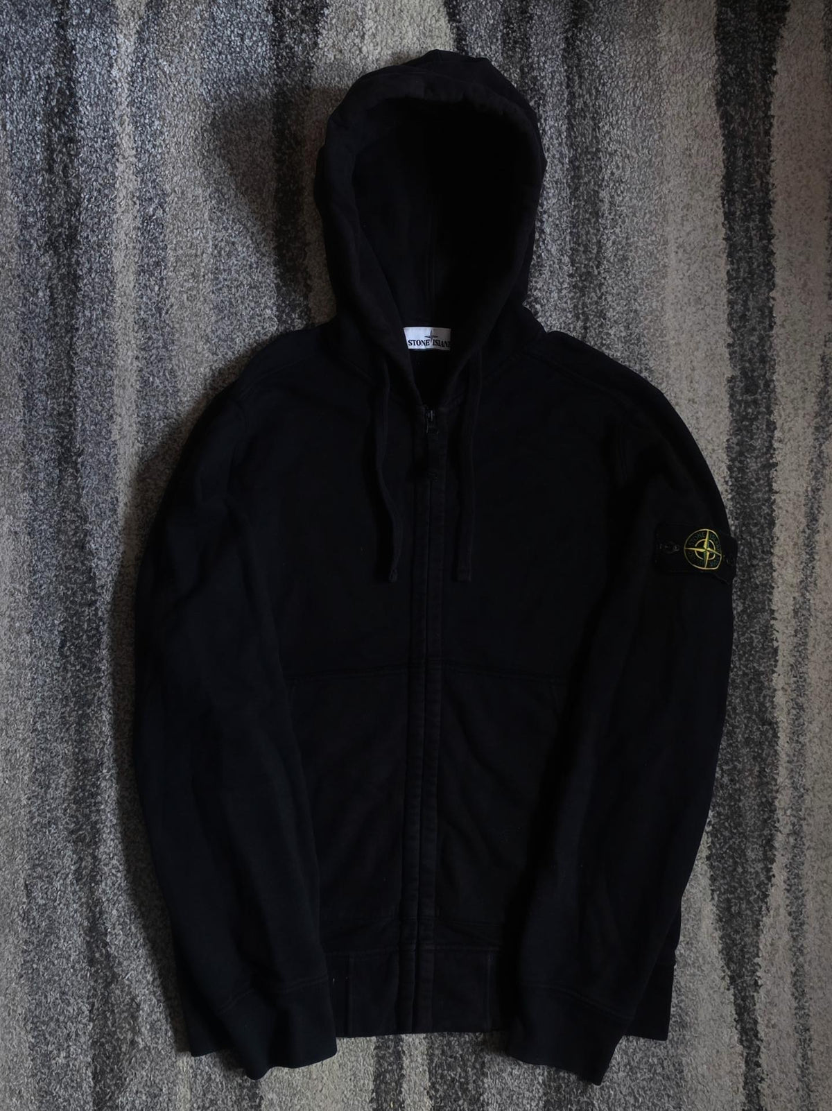 Stone Island 60220 Garment Dyed Cotton Fleece Full Zip Hoodie – 711560220 V0029 – Black – M