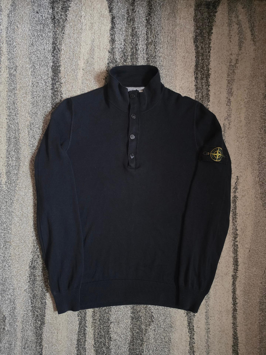 Stone Island Brushed Cotton Knit Quarter Zip 6615565B2 V0020 – Navy – L