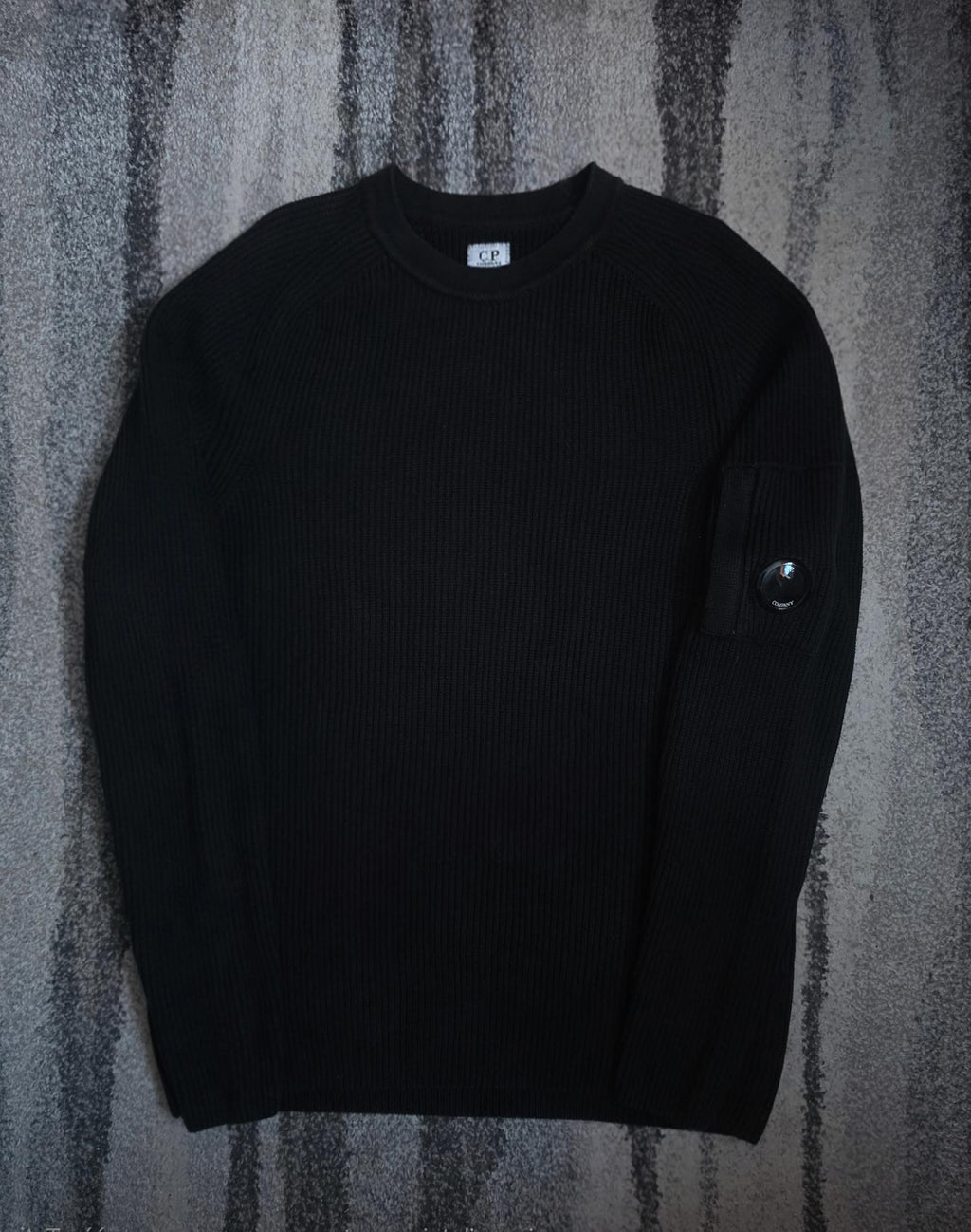 C.P. Company Full Rib Cotton Crewneck Lens Sweater – Black – 52 / XL