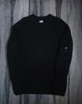 C.P. Company Full Rib Cotton Crewneck Lens Sweater – Black – 52 / XL