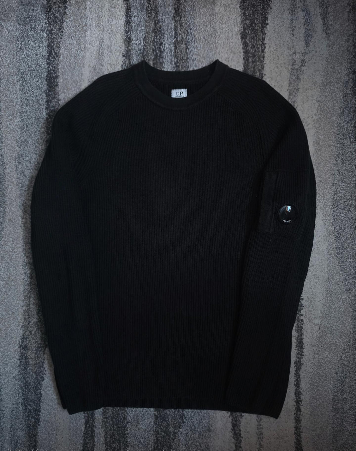 C.P. Company Full Rib Cotton Crewneck Lens Sweater – Black – 52 / XL