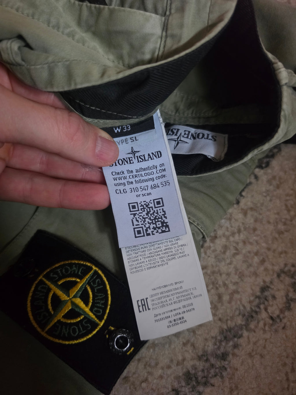 Stone Island Slim Fit Cargo Pants – 701531504 V0155 – Sage Green – W33