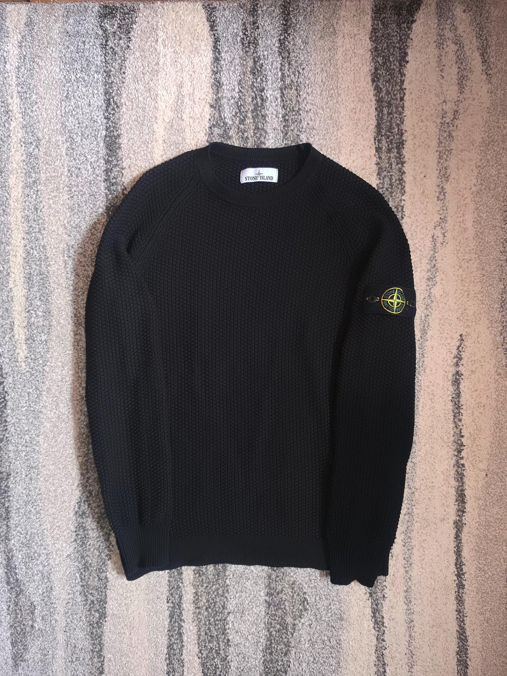 Stone Island Cotton Waffle Knit Sweater – 6815551B4 V0029 – Black – M