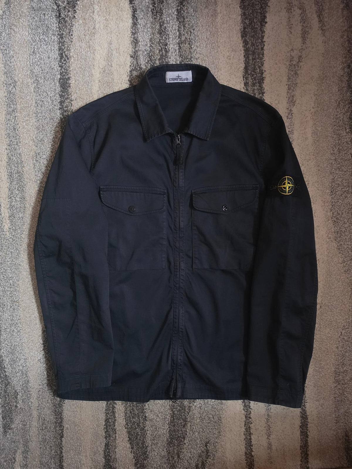 Stone Island Stretch Organic Cotton Satin Overshirt – 811512808 V0020 – Navy Blue – XL