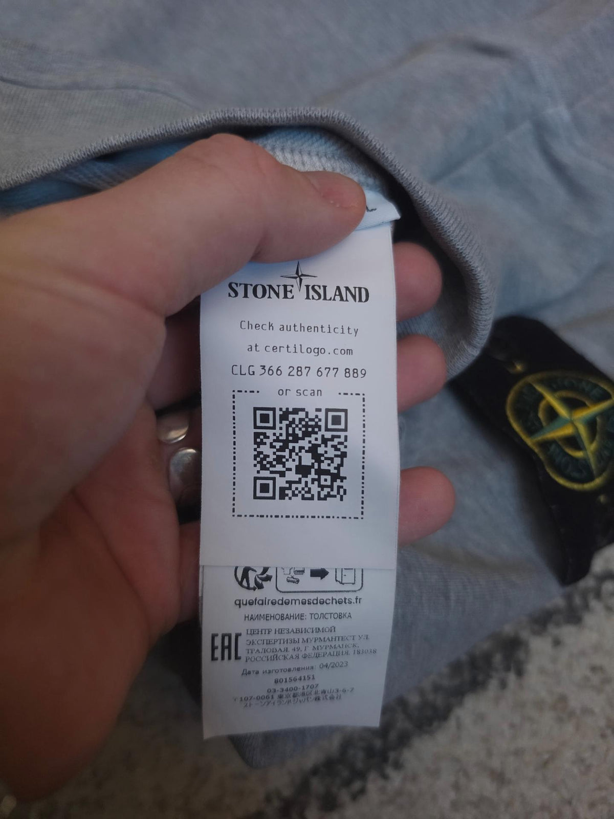 Stone Island 64151 Cotton Fleece Hooded Sweatshirt – Grey – L