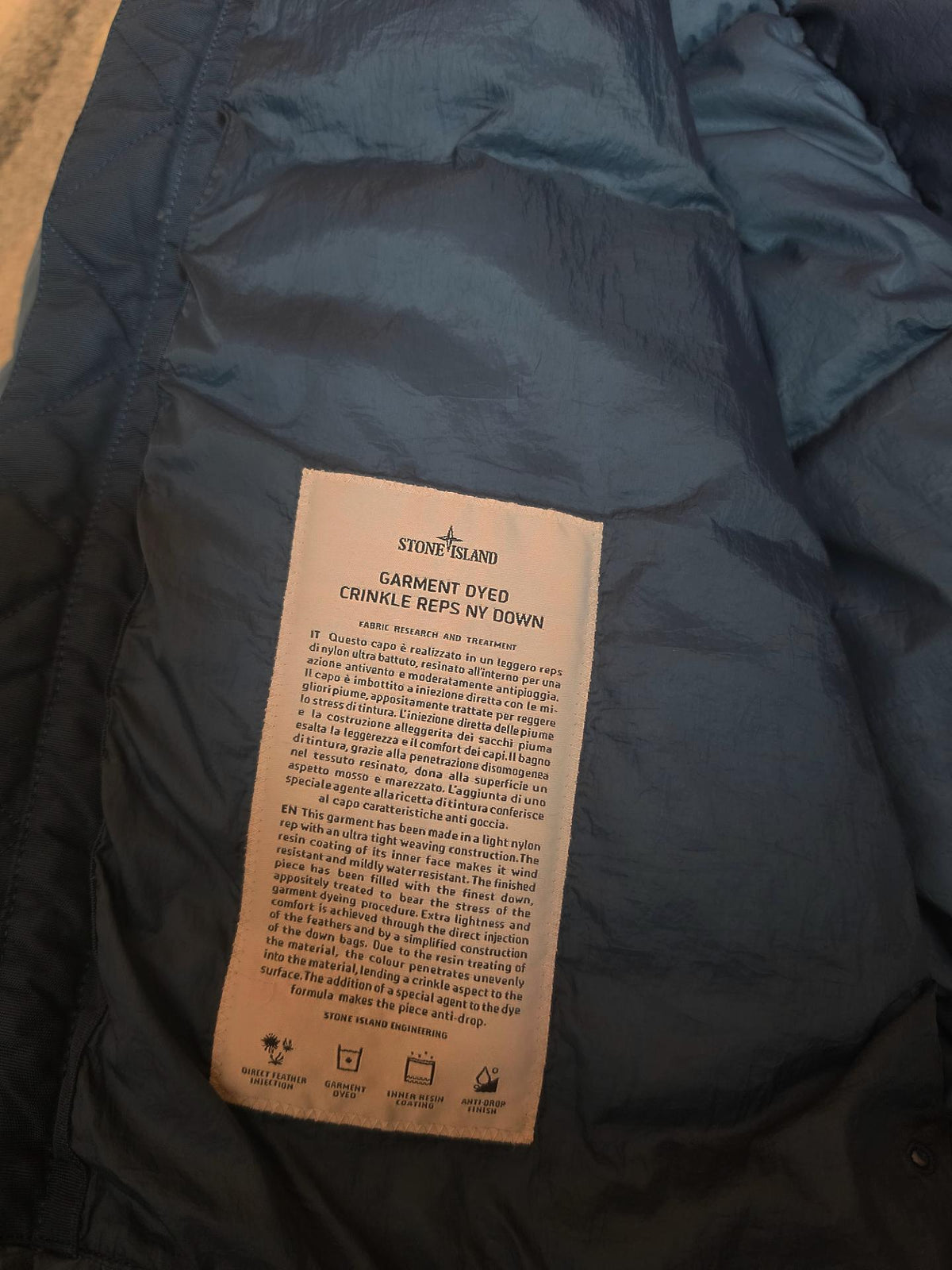Stone Island Crinkle Reps NY Down Hooded Jacket – 691541223 V0020 – Blue – XL
