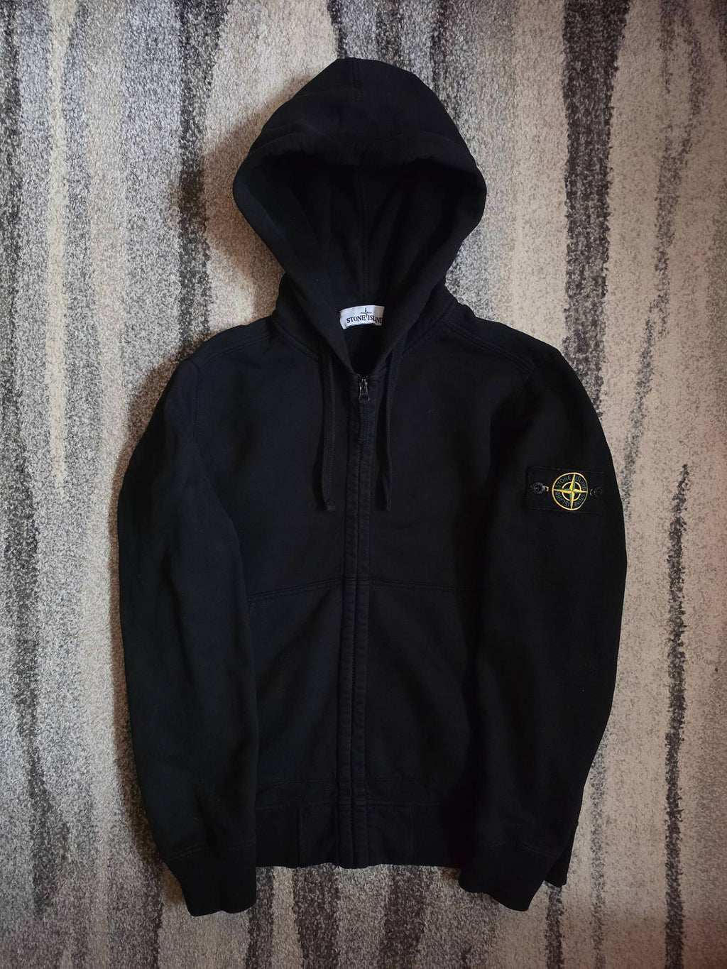 Stone Island Garment Dyed Full Zip Cotton Sweatshirt – 711560220 – Black – M