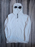 C.P. Company Diagonal Raised Fleece Goggle Zip Hoodie – 13CMSS082A 005086W – White – L
