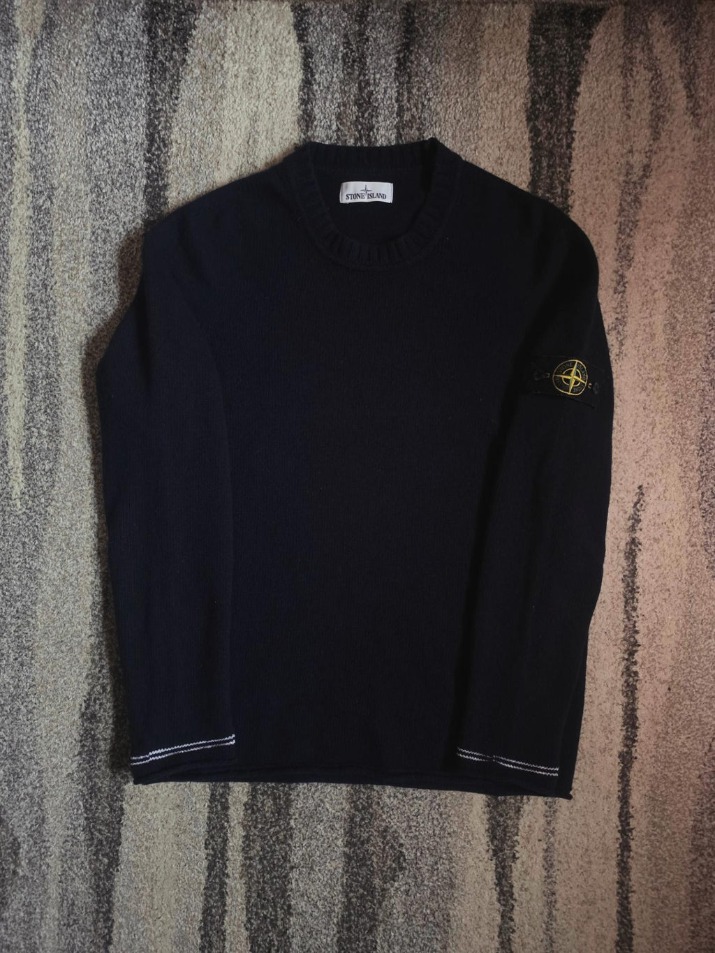 Stone Island Stripe Trim Wool Knit Jumper – 6715539A3 V0020 – Navy – XL