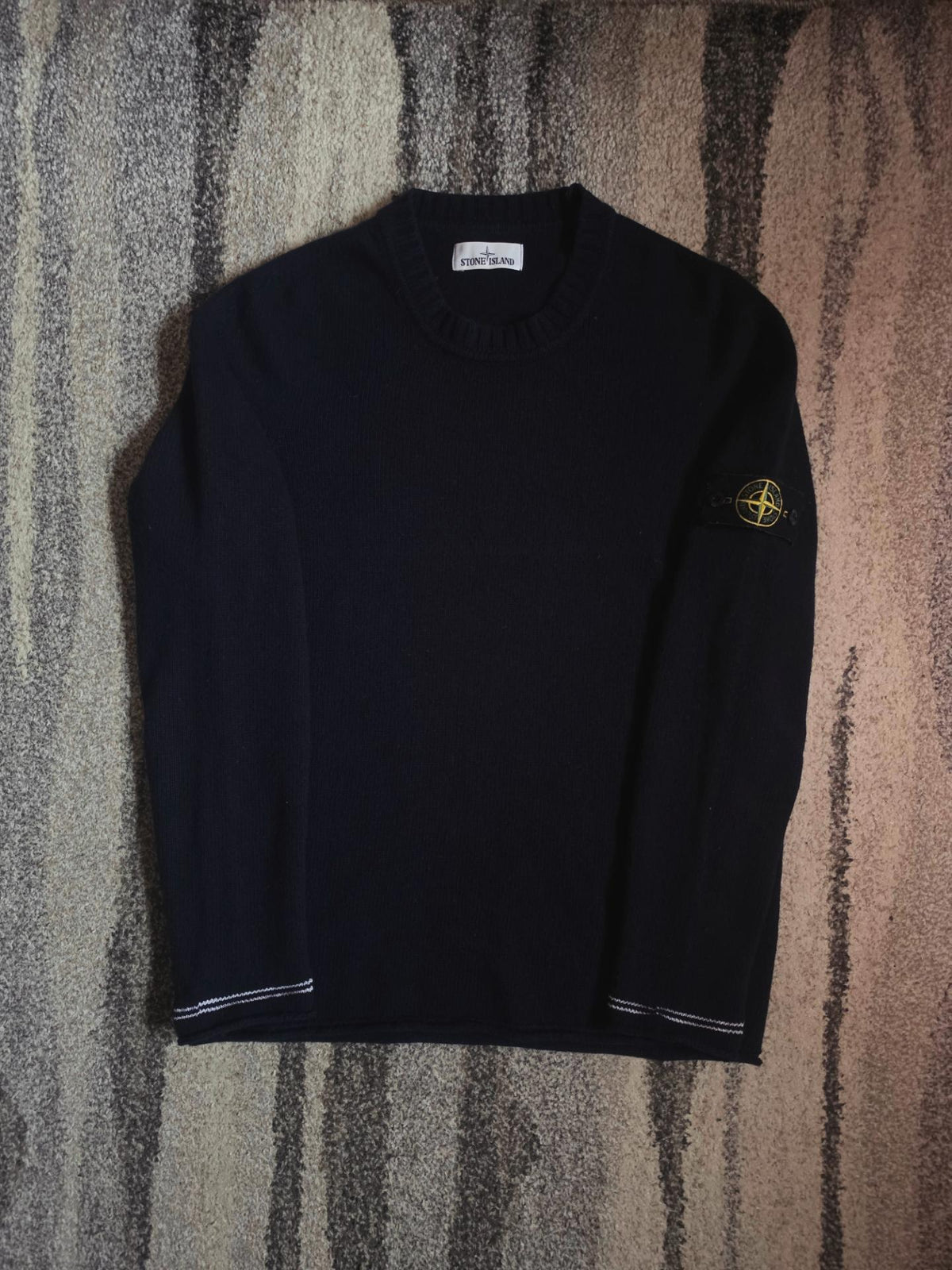Stone Island Stripe Trim Wool Knit Jumper – 6715539A3 V0020 – Navy – XL